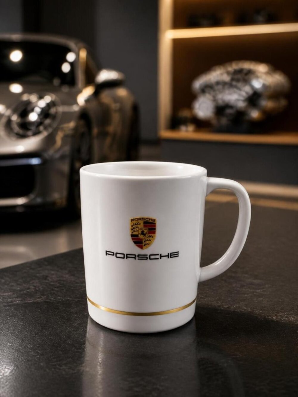 White Porsche Crest Cup Mug for Tea Coffee 14oz